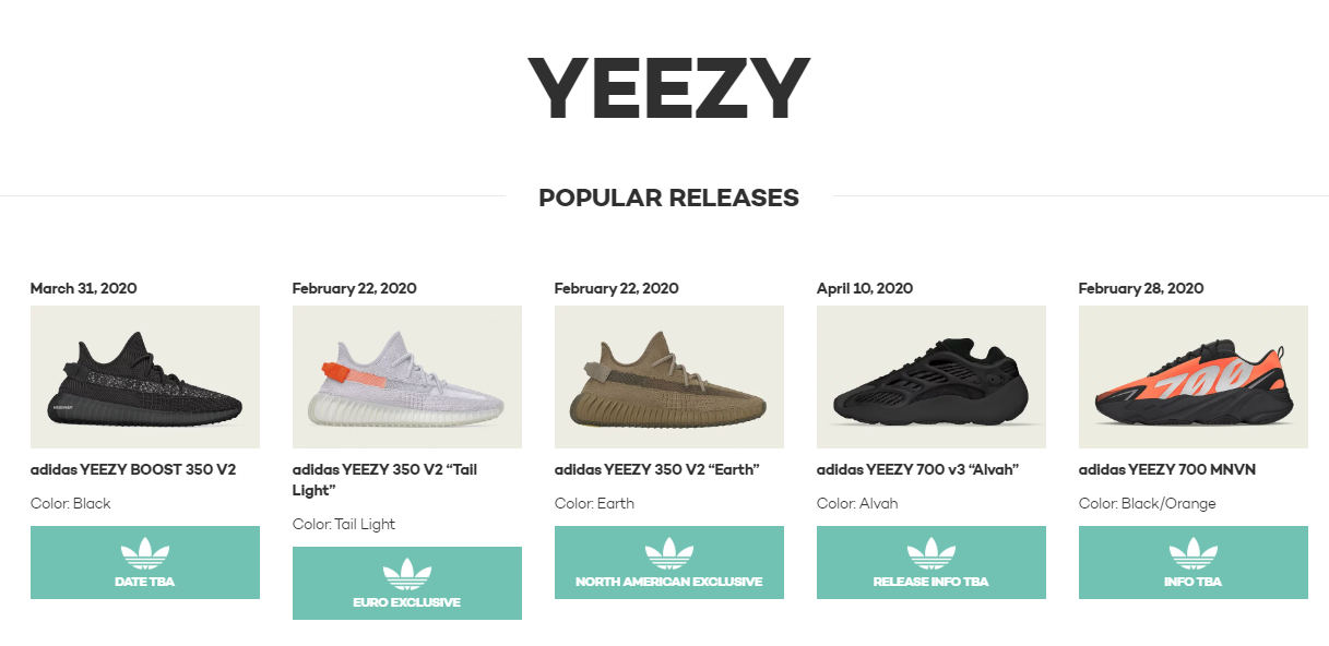 release dates for yeezys